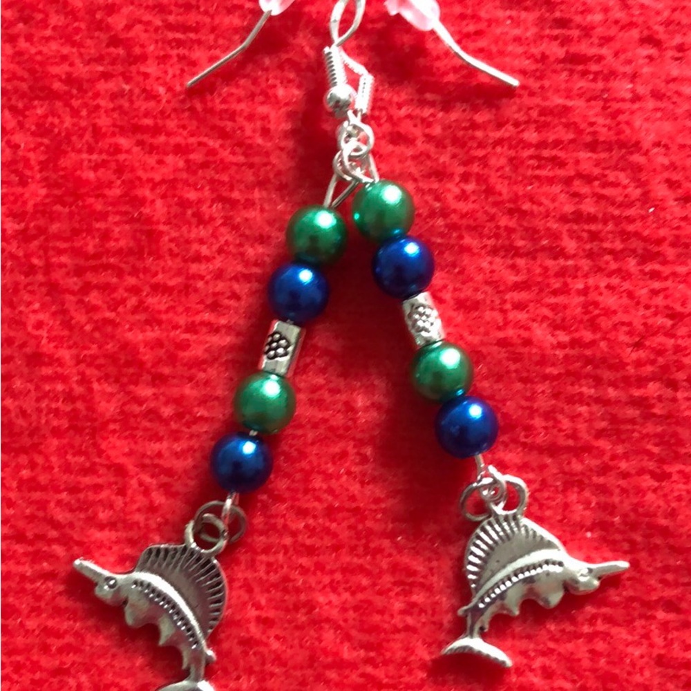 NWT, Handmade by A Charmed Life. Dangle Sailfish Earrings